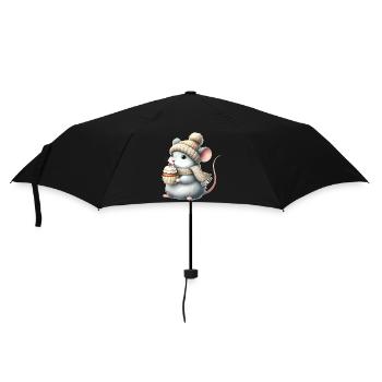 Cute mouse with a knitted hat and cupcake - Umbrella (small) - black - Front