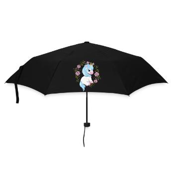 Heureux bébé licorne en couronne florale avec des roses - Parapluie standard - noir - Devant