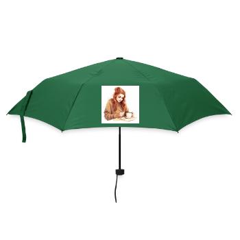 Kaffee-Serenade: Fesselnde Zeichnung einer Frau - Regenschirm (klein) - Flaschengrün - Vorne