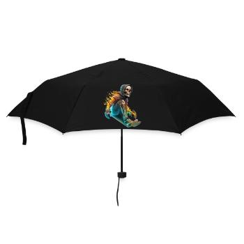 A burning skeleton riding a skateboard - Umbrella (small) - black - Front