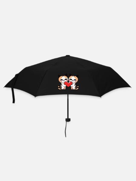 Katze Paar Herz - Regenschirm (klein) - Schwarz