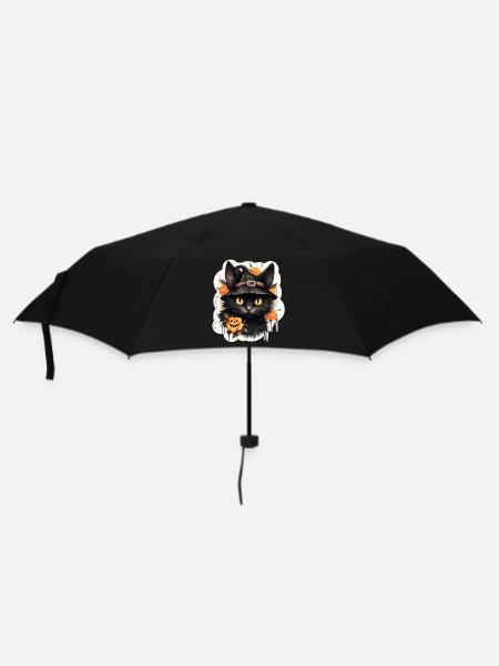 Halloween schwarze Katze - Regenschirm (klein) - Schwarz