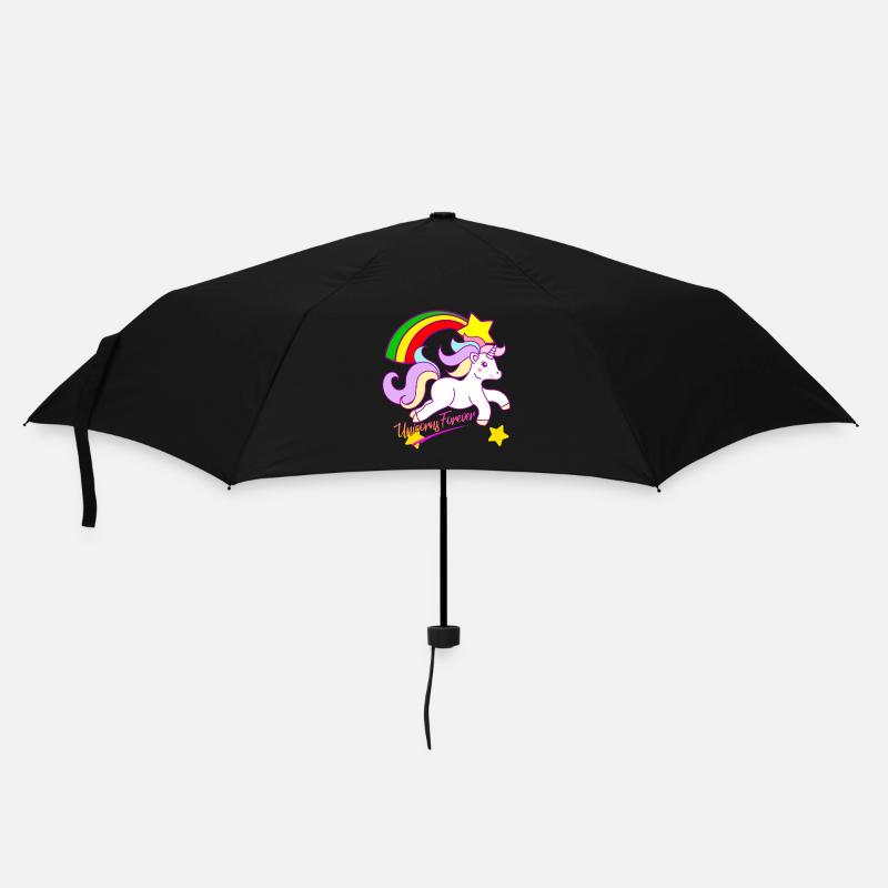 Regenbogen-Einhorn Forever - Regenschirm (klein) - Schwarz