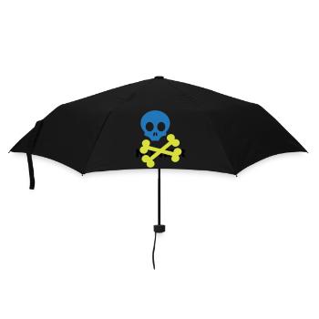 Neonblauer Totenkopf und gekreuzte Knochen - Regenschirm (klein) - Schwarz - Vorne