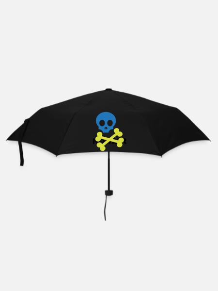 Neon Blue Skull and Crossbones - Umbrella (small) - black