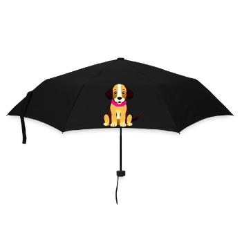 Brauner süßer Hund, sitzend - Regenschirm (klein) - Schwarz - Vorne