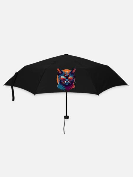Rebel Paws: Retro Katze T-Shirt Art - Regenschirm (klein) - Schwarz