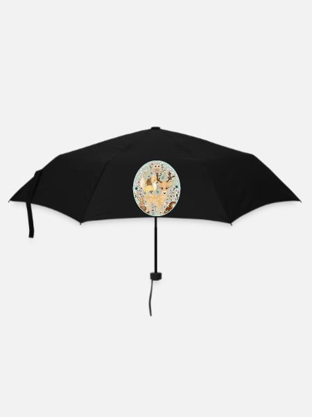 niedliche Waldtiere feiern gemeinsam Weihnachten - Regenschirm (klein) - Schwarz