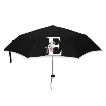 Purple Floral Letter E - Umbrella (small) - black - Front
