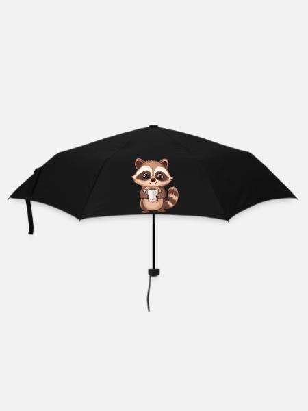 Cute Raccoon Holding Coffee Cup - Adorable design - Umbrella (small) - black