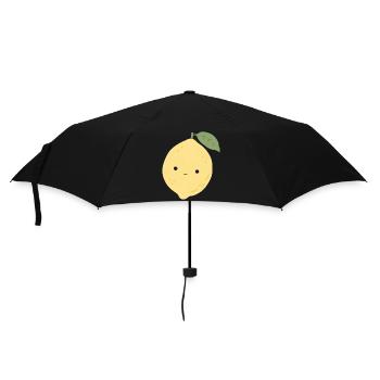 Leni Zitrone – Süßes Kawaii Frucht Design - Regenschirm (klein) - Schwarz - Vorne