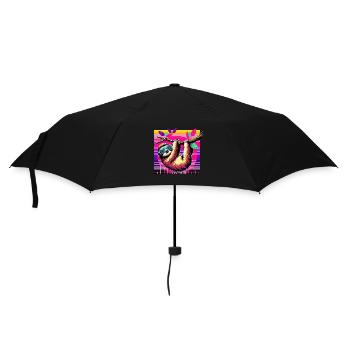 Farbenfrohe Illustration eines stilvollen Faultiers - Regenschirm (klein) - Schwarz - Vorne