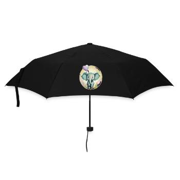 Baby Elefant mit Luftballon - Geschenkidee - Regenschirm (klein) - Schwarz - Vorne