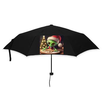 Alien trägt einen hässlichen Weihnachtspullover - Regenschirm (klein) - Schwarz - Vorne