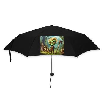 cute little green retro alien is woodcutting - Umbrella (small) - black - Front