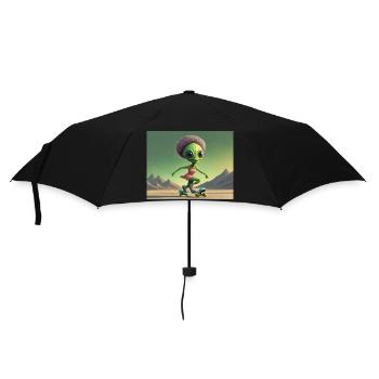niedliche kleine grüne retro vintage alien jeden tag - Regenschirm (klein) - Schwarz - Vorne
