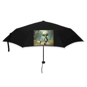 süß kleiner grüner Außerirdischer Hund raus - Regenschirm (klein) - Schwarz - Vorne