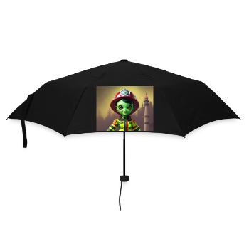 niedliche kleine grüne Retro Vintage Alien Feuerwehrmann - Regenschirm (klein) - Schwarz - Vorne