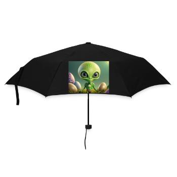 cute little green retro alien with easter eggs - Umbrella (small) - black - Front