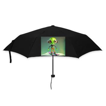 mignon petit vert rétro vintage alien skie - Parapluie standard - noir - Devant
