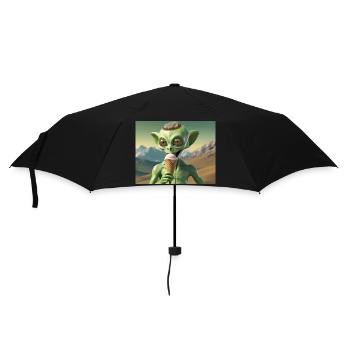grey alien on the moon surface – eating ice cream - Umbrella (small) - black - Front