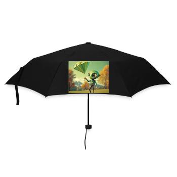 cute little green retro vintage alien fly a kite - Umbrella (small) - black - Front