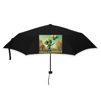cute little green retro vintage alien fly a kite - Umbrella (small) - black - Front