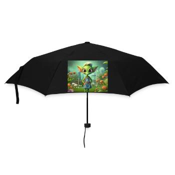niedlicher kleiner grüner Retro-Alien-Arbeitsgarten - Regenschirm (klein) - Schwarz - Vorne