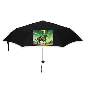 cute little green vintage alien riding a horse - Umbrella (small) - black - Front
