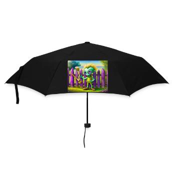 mignon petit extraterrestre rétro vert peinture une clôture - Parapluie standard - noir - Devant