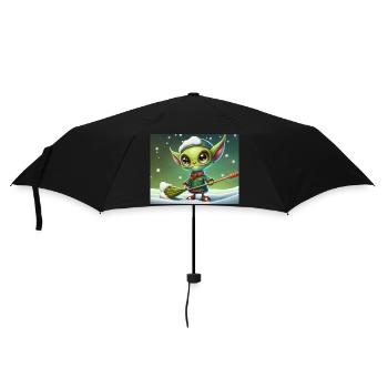 cute little green retro alien shoveling snow - Umbrella (small) - black - Front