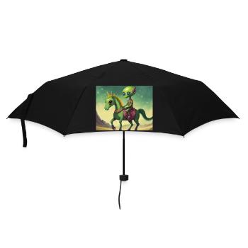 cute little green retro alien riding a horse - Umbrella (small) - black - Front