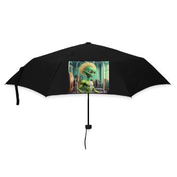 niedliche kleine grüne retro vintage alien workout gym - Regenschirm (klein) - Schwarz - Vorne