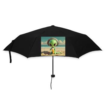 niedliche kleine grüne retro vintage alien sonnenbaden - Regenschirm (klein) - Schwarz - Vorne
