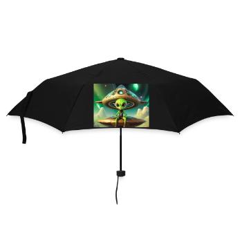 cute little green retro vintage alien flying a UFO - Umbrella (small) - black - Front