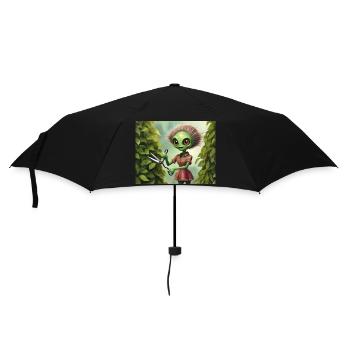 niedlicher kleiner grüner Retro-Alien-Arbeitsgarten - Regenschirm (klein) - Schwarz - Vorne