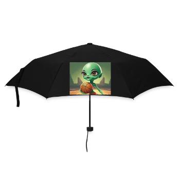 cute little green retro vintage alien basketball - Umbrella (small) - black - Front