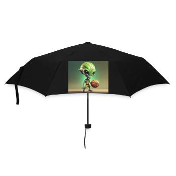 niedliche kleine grüne retro vintage alien basketball - Regenschirm (klein) - Schwarz - Vorne