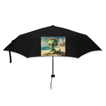 niedliche kleine grüne retro vintage alien sonnenbaden - Regenschirm (klein) - Schwarz - Vorne