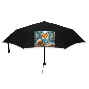 Niedlicher kleiner Teufel Fuchs Alltag – liest - Regenschirm (klein) - Schwarz - Vorne