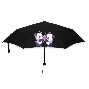 Valentinstag Pandas - Regenschirm (klein) - Schwarz - Vorne