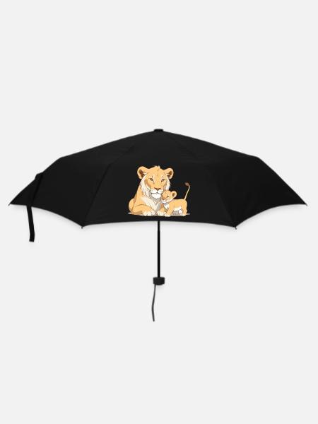 Löwenmama mit Kind - Regenschirm (klein) - Schwarz