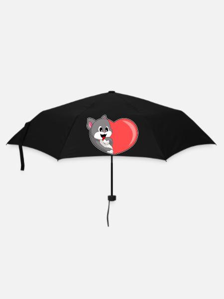 Katze Herz - Regenschirm (klein) - Schwarz