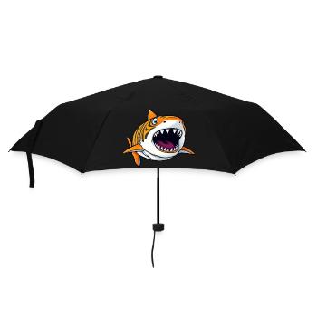 Verspielter Cartoon-Hai - Regenschirm (klein) - Schwarz - Vorne