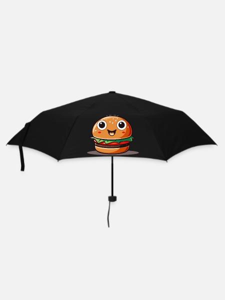 Cute cartoon hamburger with smiling face - Regenschirm (klein) - Schwarz