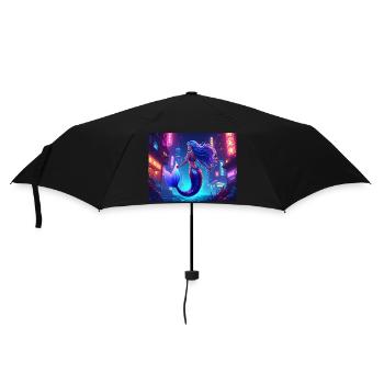 Cyber Mermaid – Neon Ocean Queen - Regenschirm (klein) - Schwarz - Vorne
