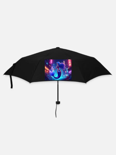 Cyber Mermaid – Neon Ocean Queen - Regenschirm (klein) - Schwarz