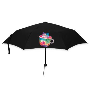 Chat, tasse à café, coloré, illustration, tasse - Parapluie standard - noir - Devant