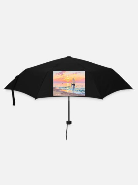 Nautischer Sonnenuntergang am Strand - Regenschirm (klein) - Schwarz