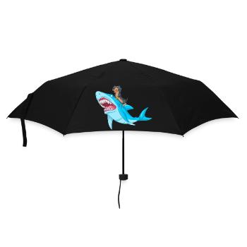 Dachshund Riding Shark Tee - Umbrella (small) - black - Front